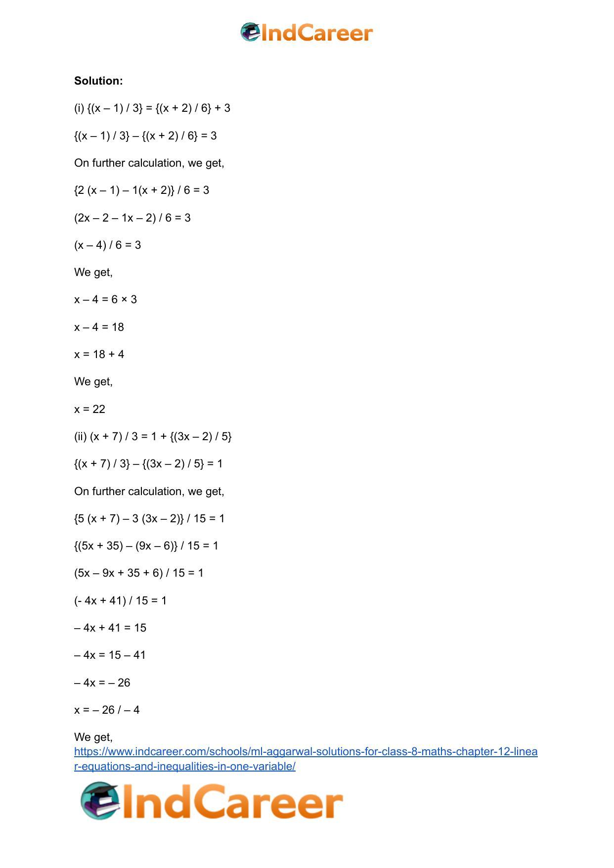 ML Aggarwal Solutions for Class 8 Maths Chapter 12- Linear Equations a ndInequalities in One Variable - Page 5