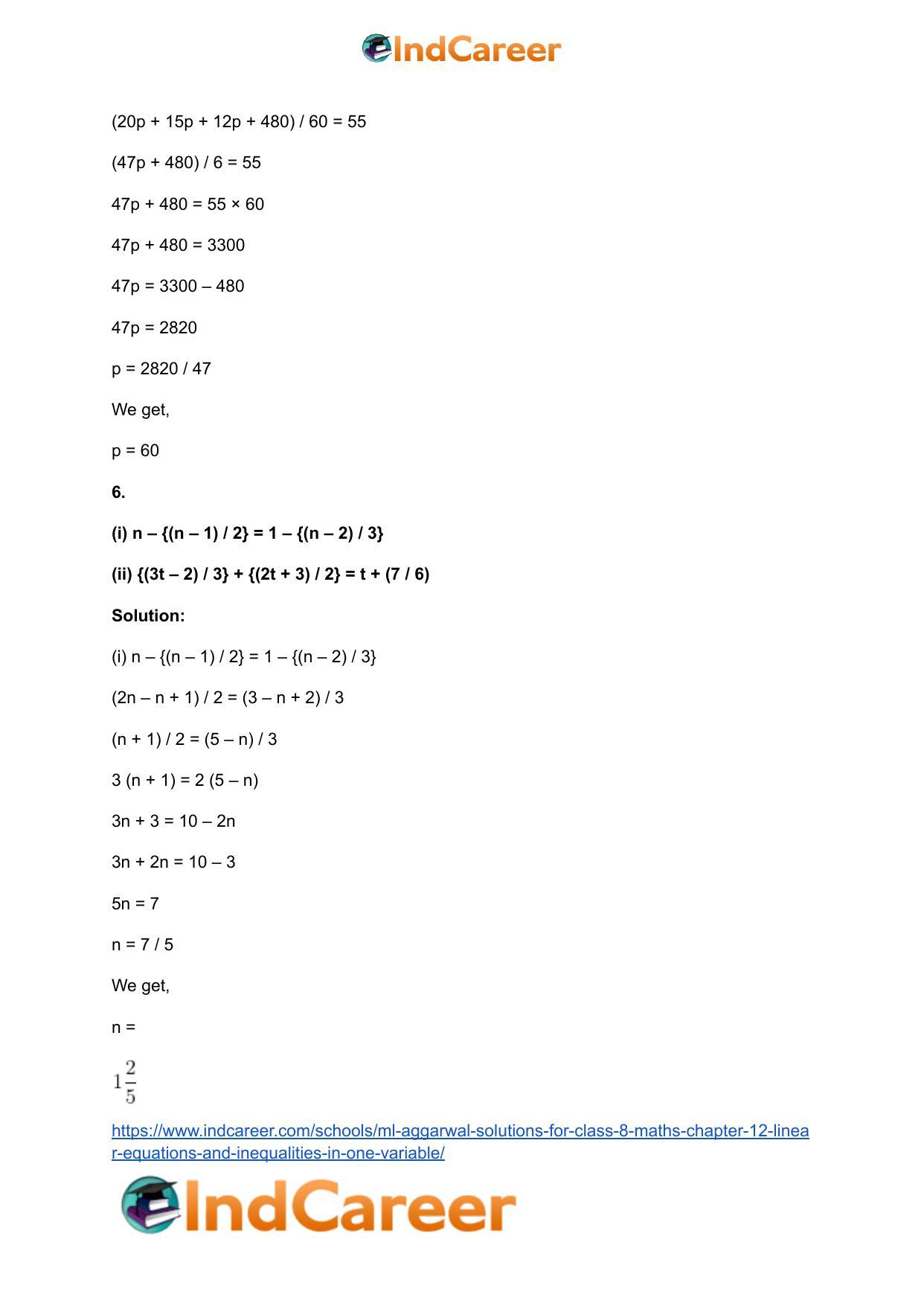 ML Aggarwal Solutions for Class 8 Maths Chapter 12- Linear Equations a ndInequalities in One Variable - Page 7