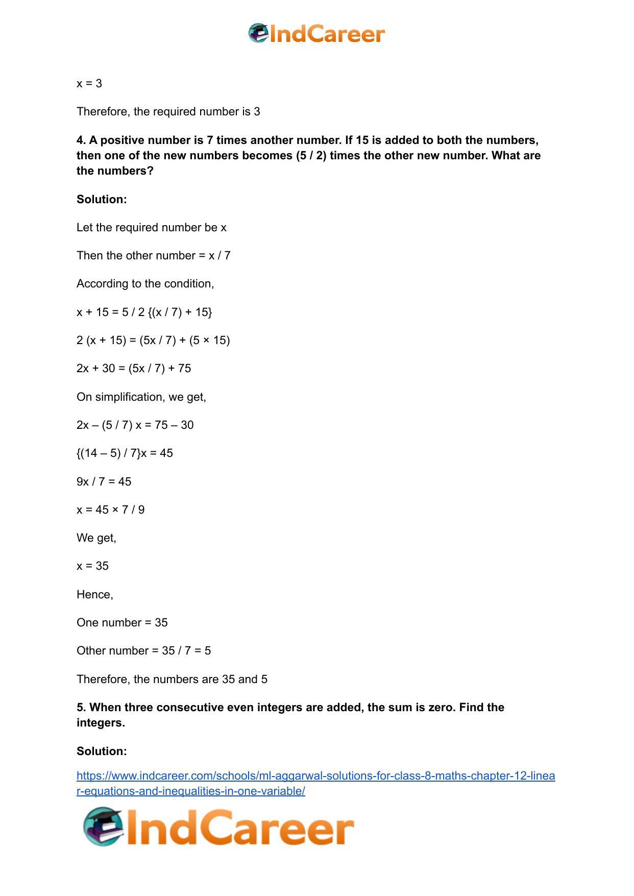 ML Aggarwal Solutions for Class 8 Maths Chapter 12- Linear Equations a ndInequalities in One Variable - Page 17