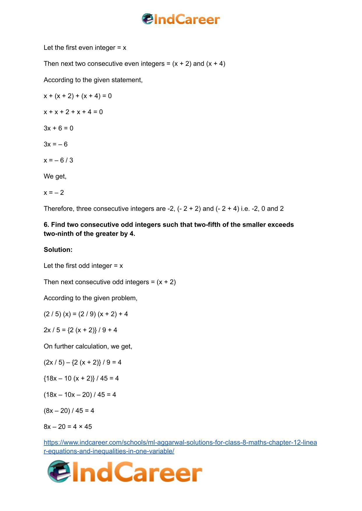 ML Aggarwal Solutions for Class 8 Maths Chapter 12- Linear Equations a ndInequalities in One Variable - Page 18
