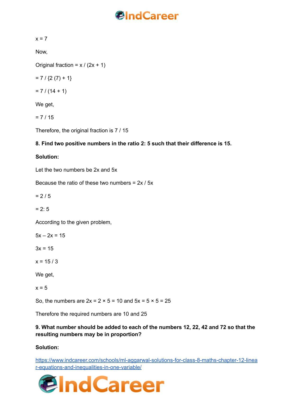 ML Aggarwal Solutions for Class 8 Maths Chapter 12- Linear Equations a ndInequalities in One Variable - Page 20