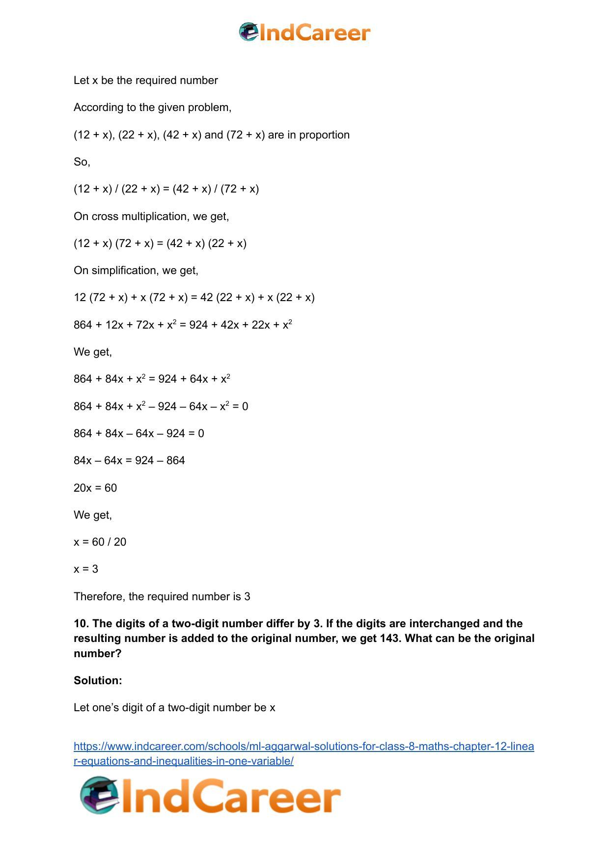 ML Aggarwal Solutions for Class 8 Maths Chapter 12- Linear Equations a ndInequalities in One Variable - Page 21
