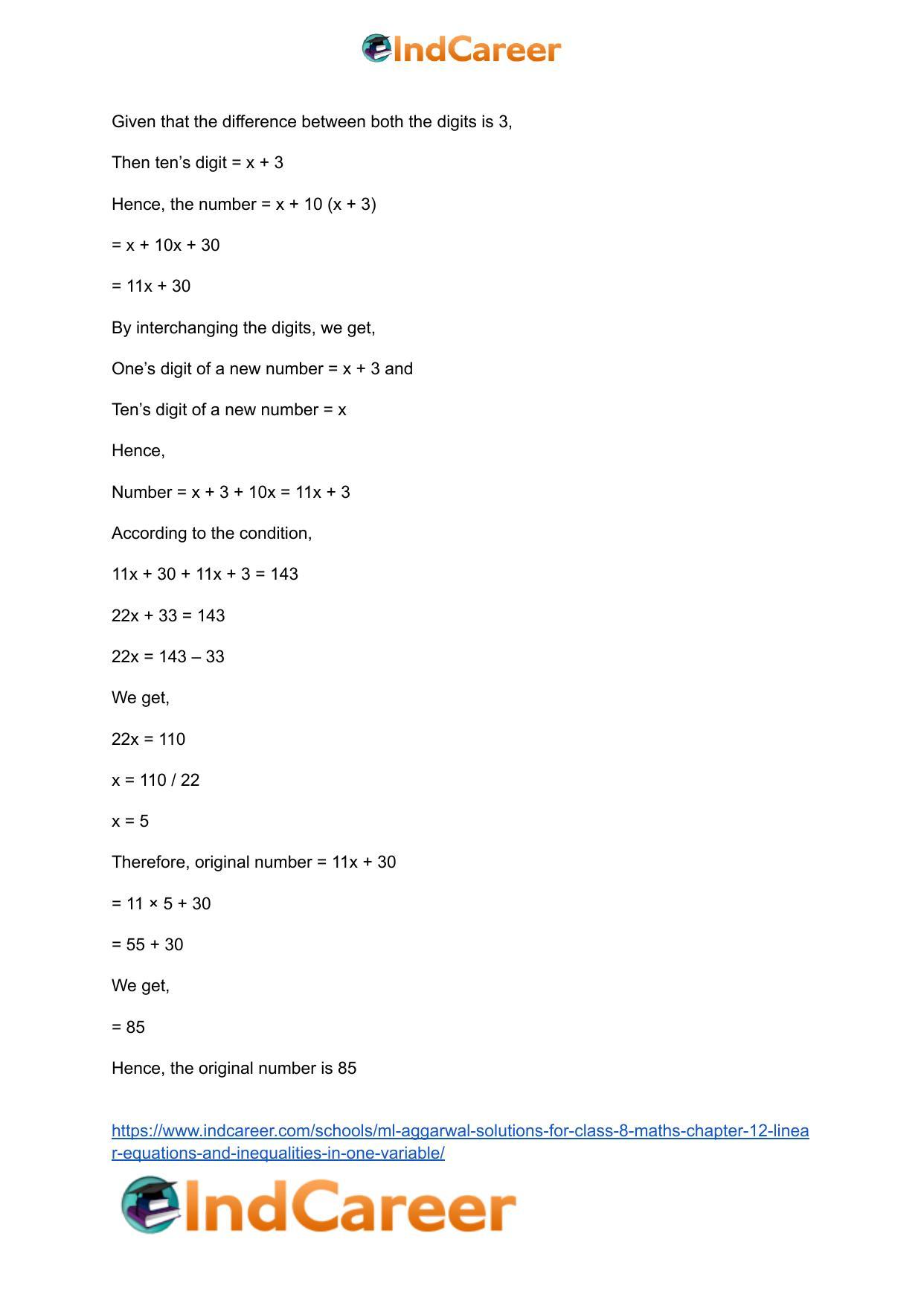 ML Aggarwal Solutions for Class 8 Maths Chapter 12- Linear Equations a ndInequalities in One Variable - Page 22