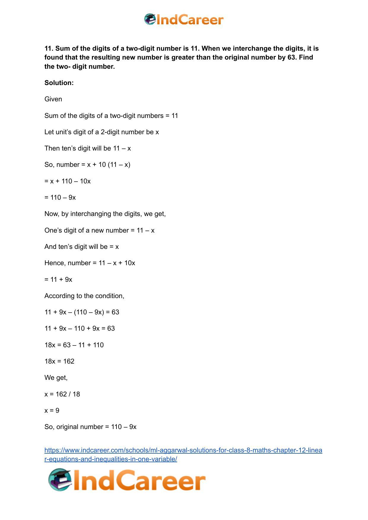 ML Aggarwal Solutions for Class 8 Maths Chapter 12- Linear Equations a ndInequalities in One Variable - Page 23