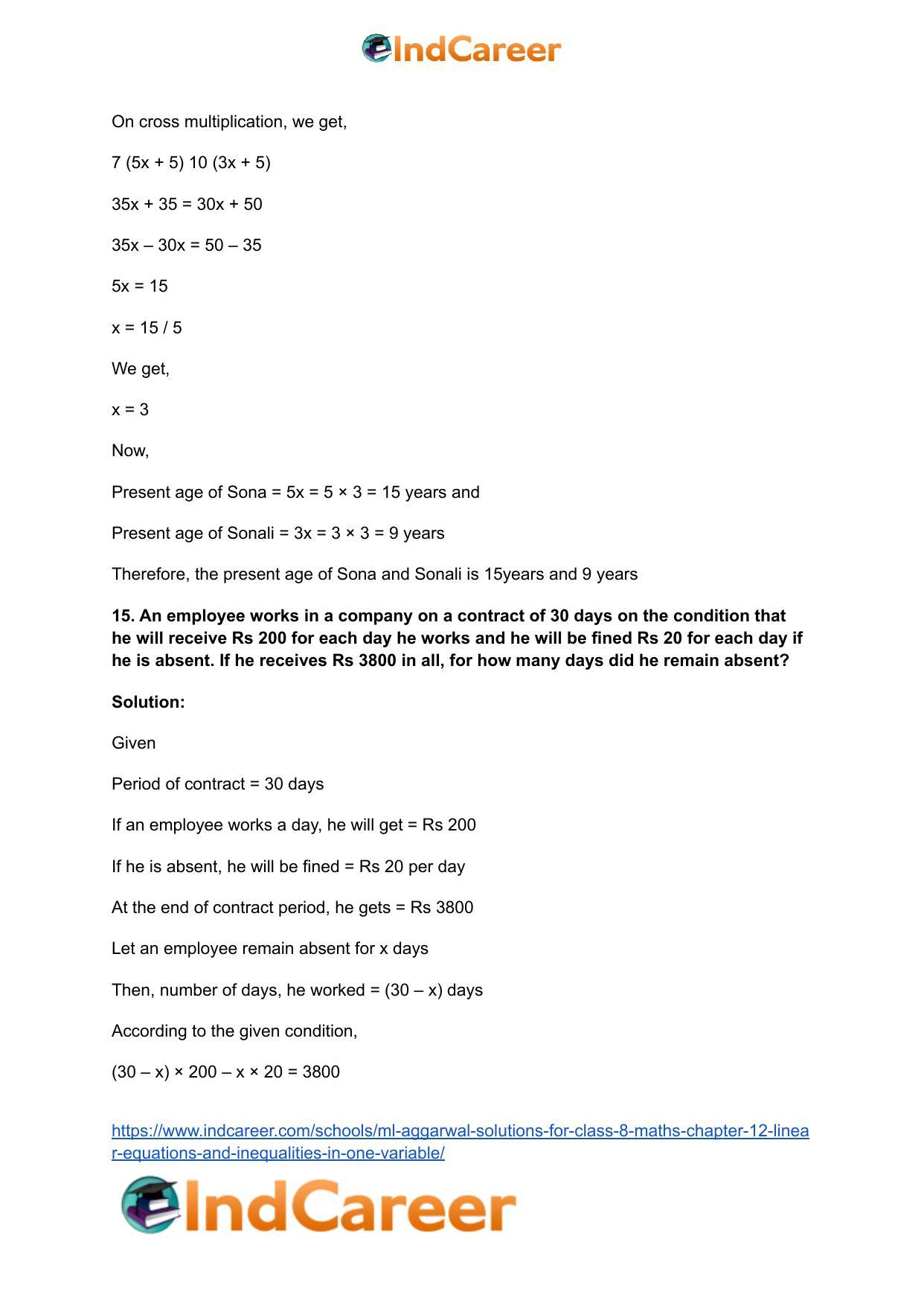 ML Aggarwal Solutions for Class 8 Maths Chapter 12- Linear Equations a ndInequalities in One Variable - Page 26