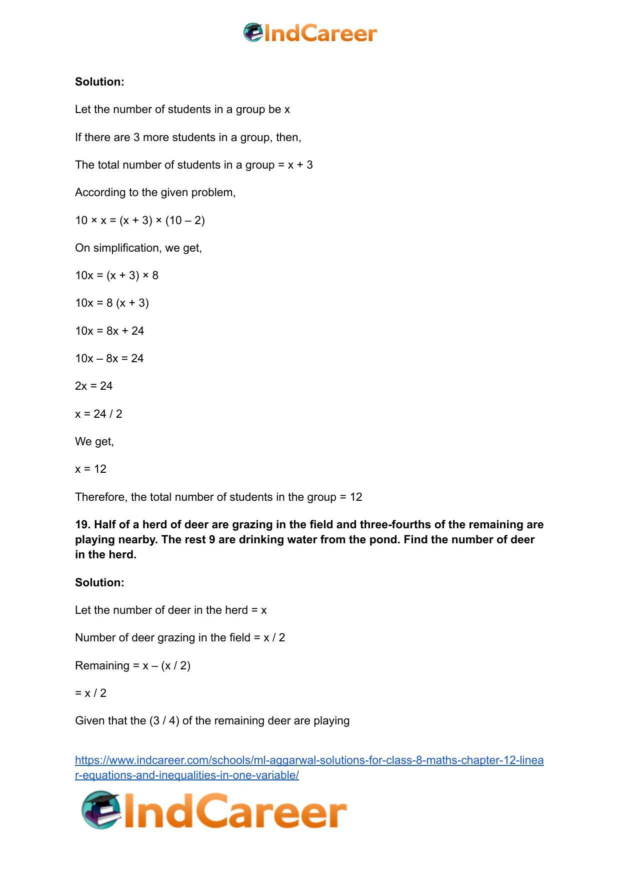 ML Aggarwal Solutions for Class 8 Maths Chapter 12- Linear Equations a ndInequalities in One Variable - Page 29