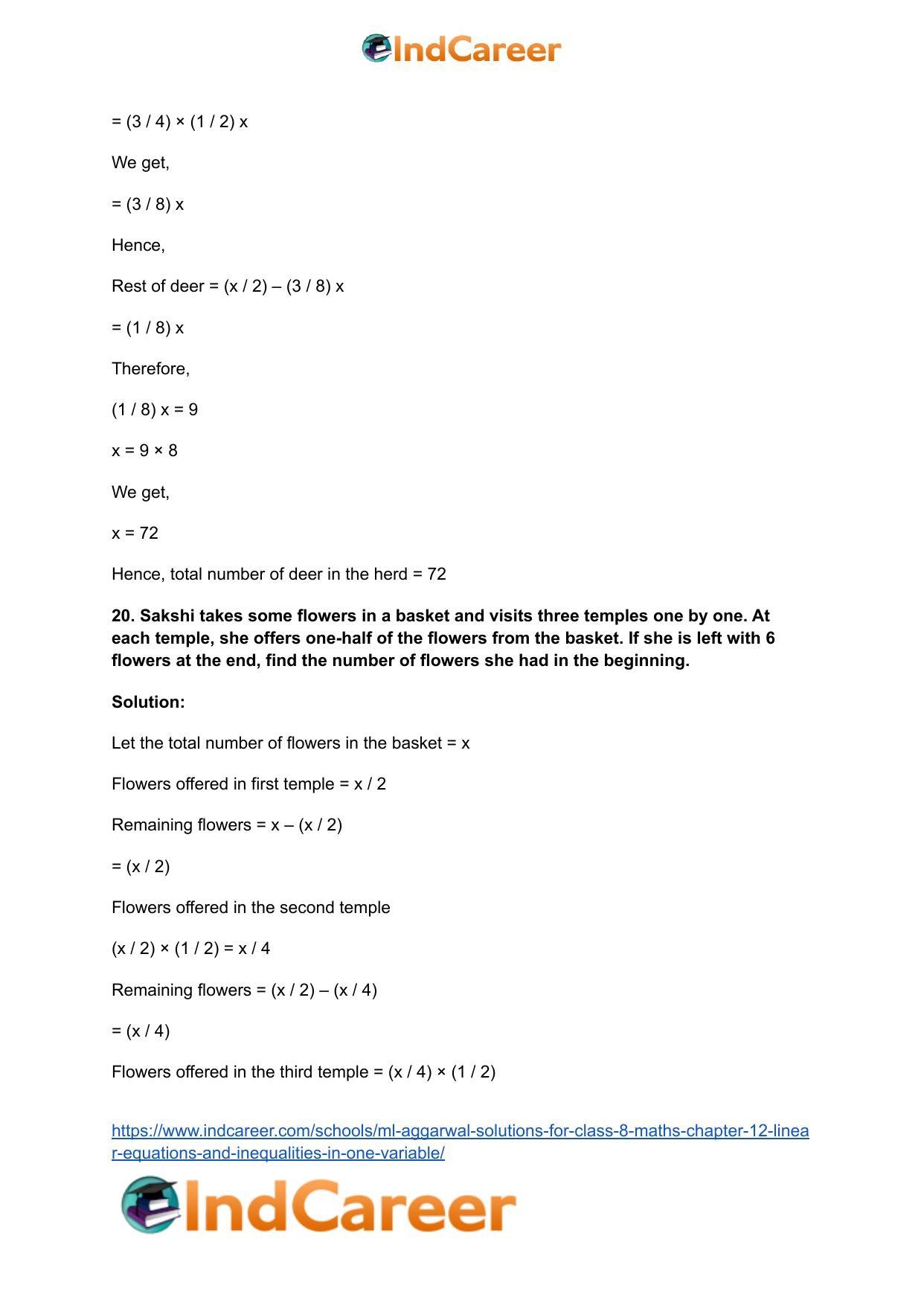 ML Aggarwal Solutions for Class 8 Maths Chapter 12- Linear Equations a ndInequalities in One Variable - Page 30