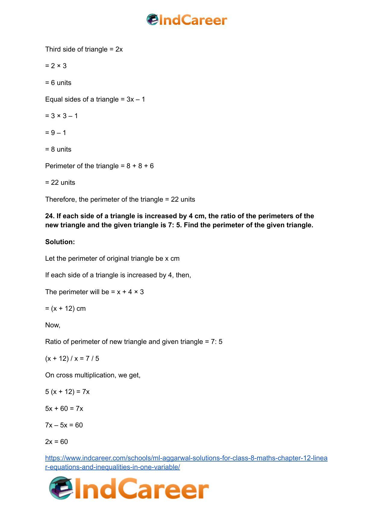 ML Aggarwal Solutions for Class 8 Maths Chapter 12- Linear Equations a ndInequalities in One Variable - Page 33