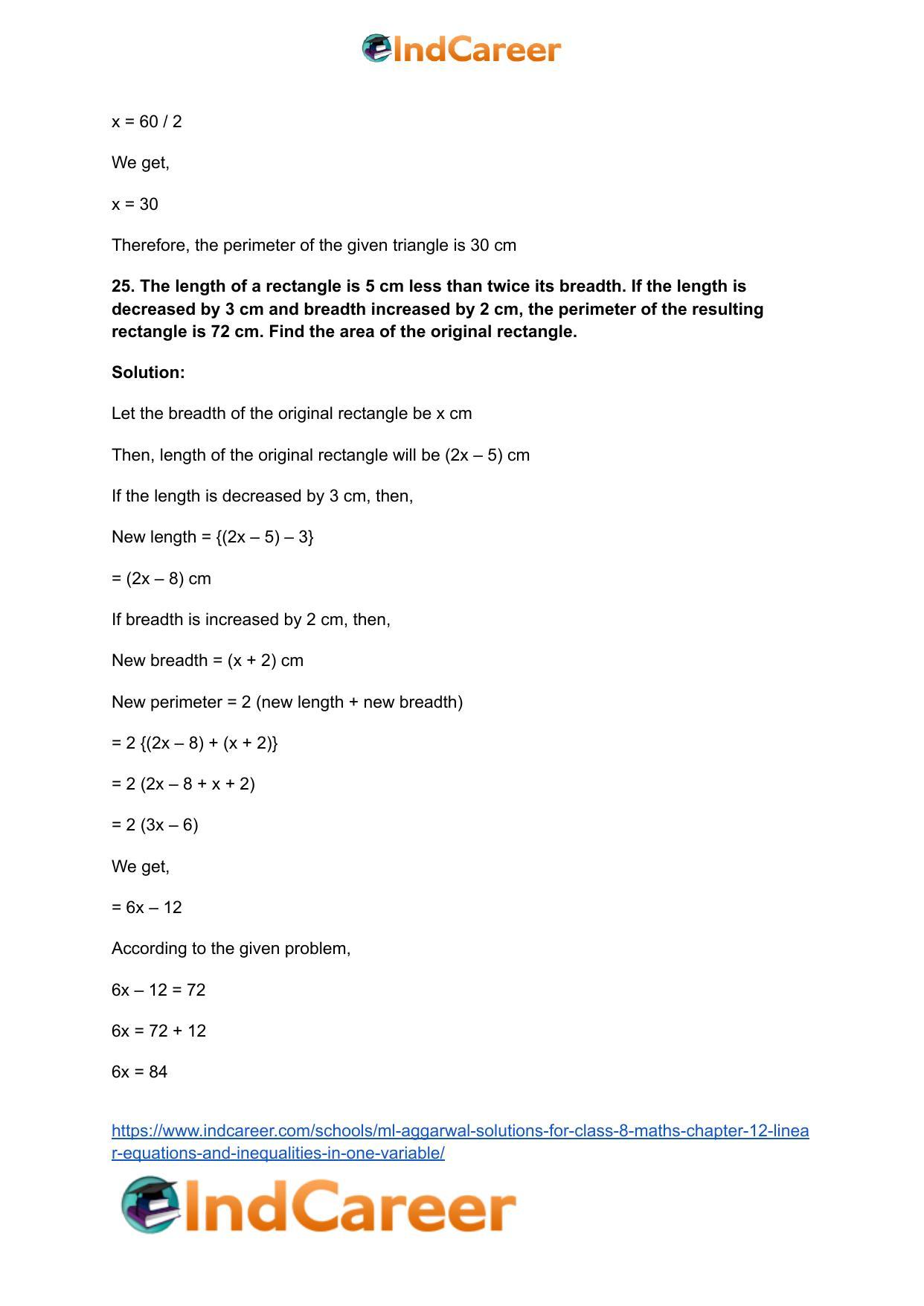 ML Aggarwal Solutions for Class 8 Maths Chapter 12- Linear Equations a ndInequalities in One Variable - Page 34