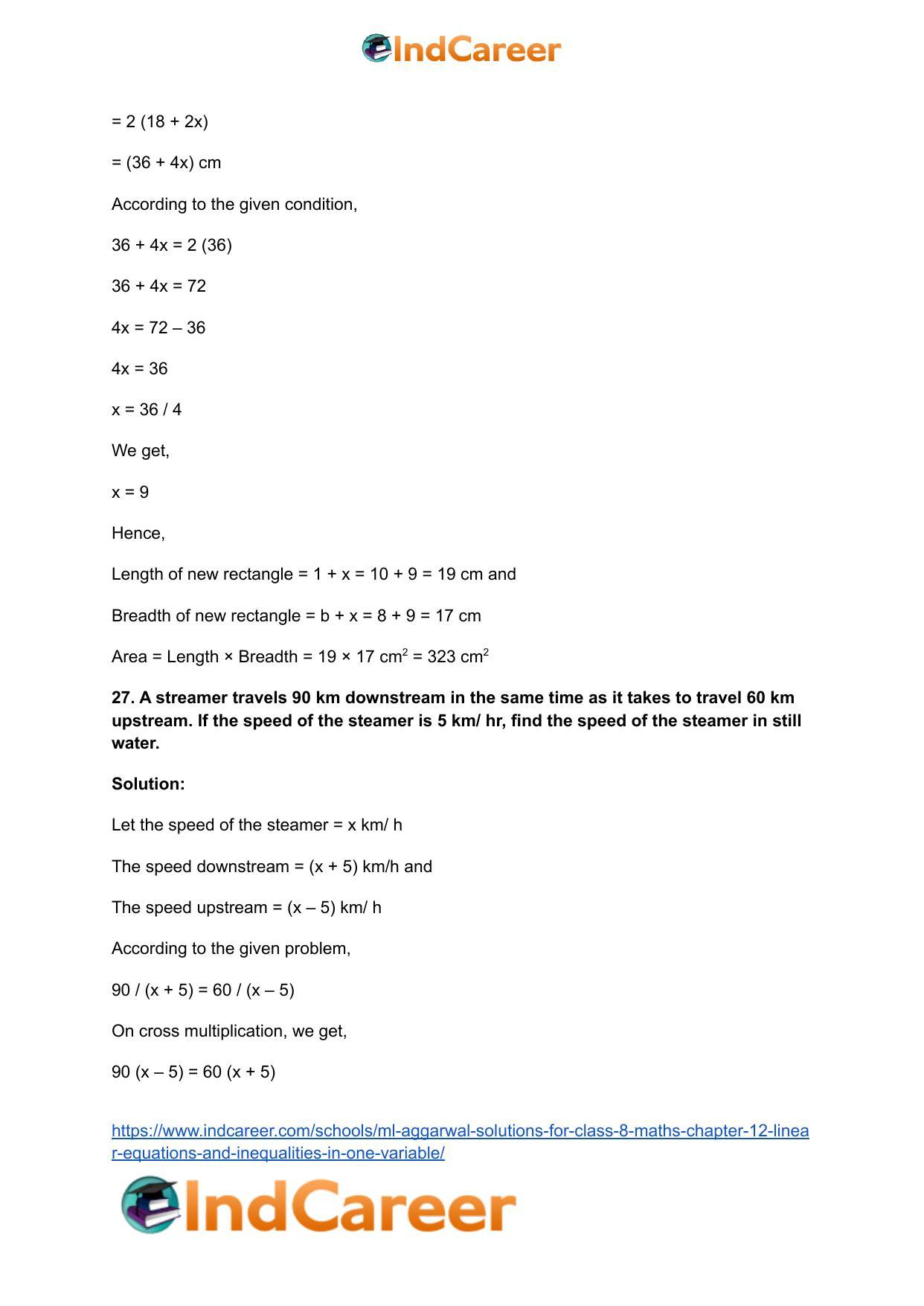 ML Aggarwal Solutions for Class 8 Maths Chapter 12- Linear Equations a ndInequalities in One Variable - Page 36