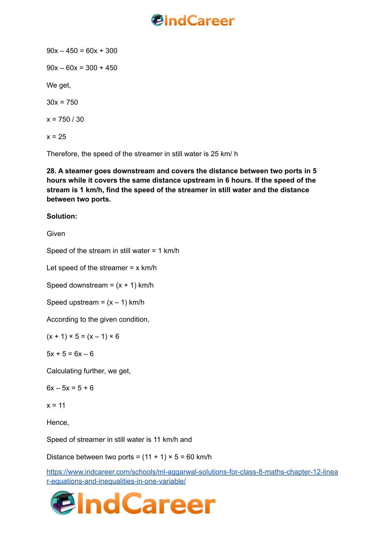 ML Aggarwal Solutions for Class 8 Maths Chapter 12- Linear Equations a ndInequalities in One Variable - Page 37