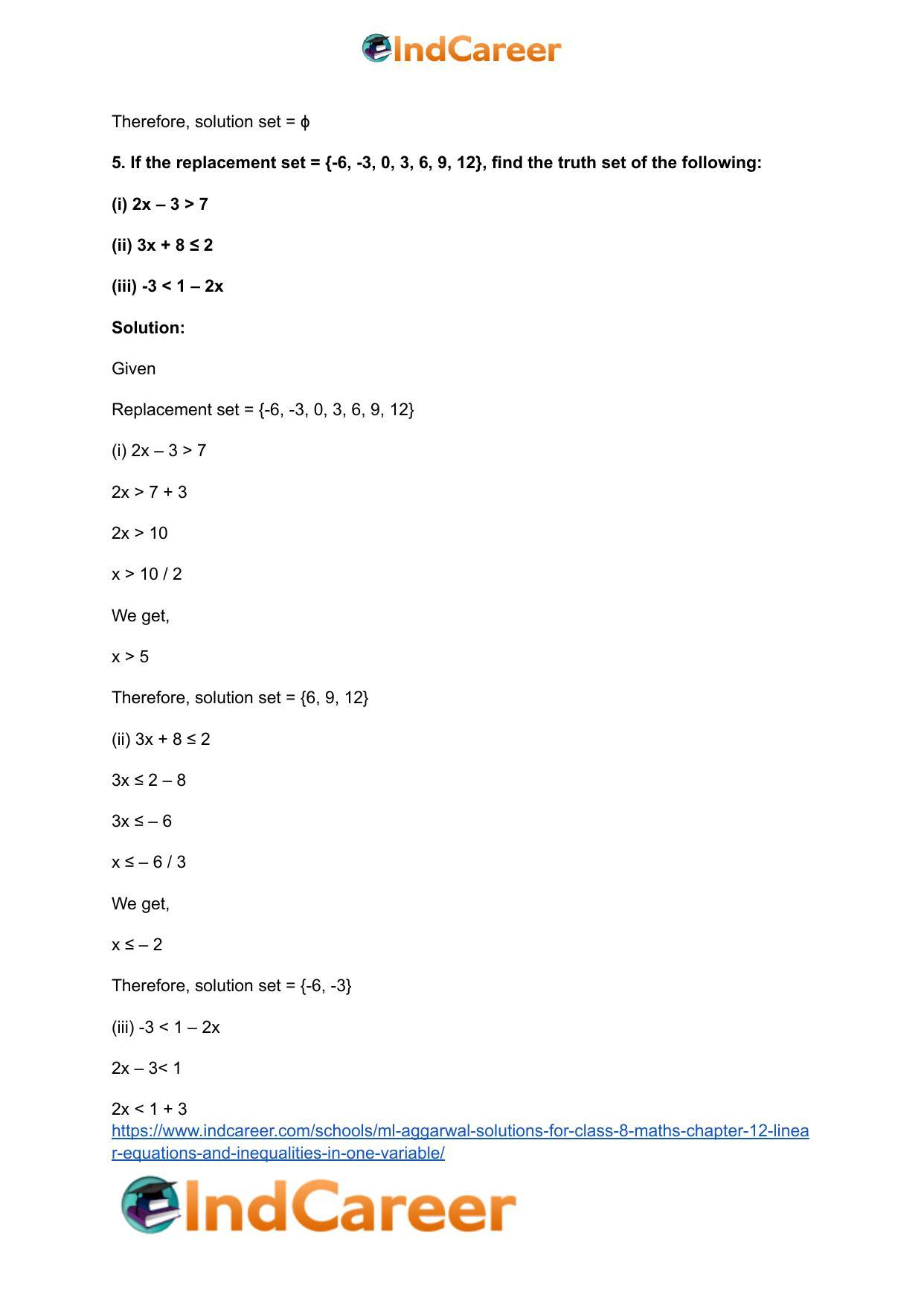 ML Aggarwal Solutions for Class 8 Maths Chapter 12- Linear Equations a ndInequalities in One Variable - Page 42