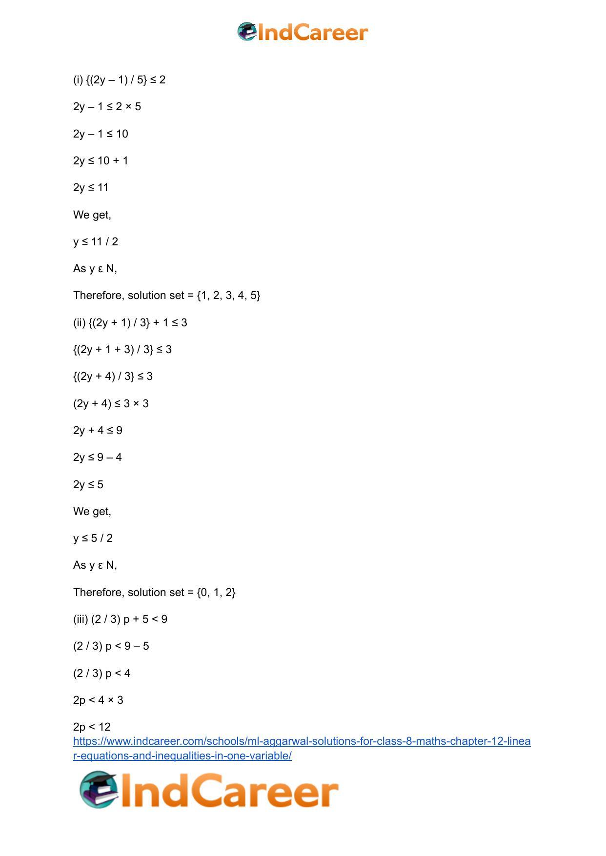 ML Aggarwal Solutions for Class 8 Maths Chapter 12- Linear Equations a ndInequalities in One Variable - Page 45
