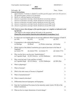 Nagaland Board Class 12 Sociology 2022 Question Paper