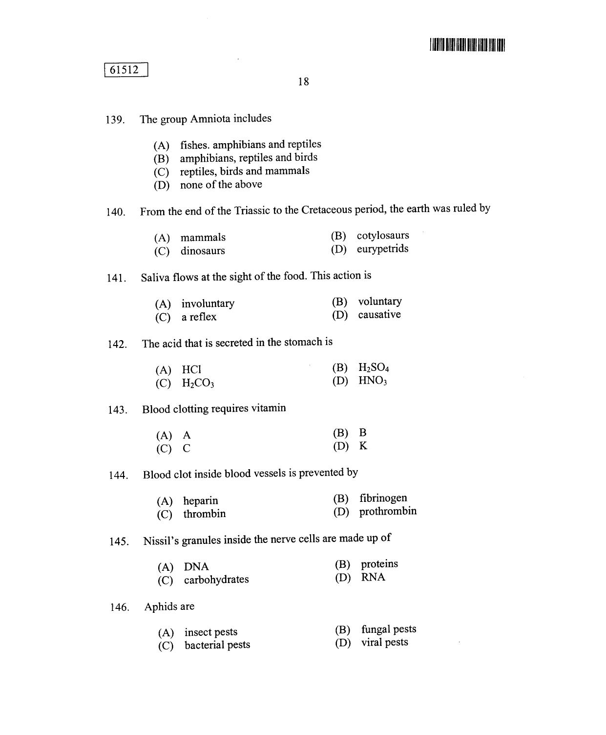 CUSAT CAT 2012 Zoology Question Paper - Page 19