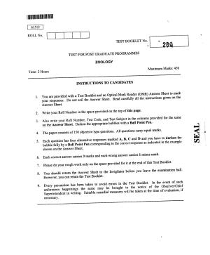 CUSAT CAT 2012 Zoology Question Paper
