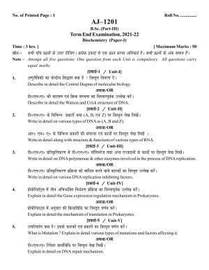 Bilaspur University Question Paper 2021-2022:B. Sc. Part-III (Three)  Biochemistry Paper 1 