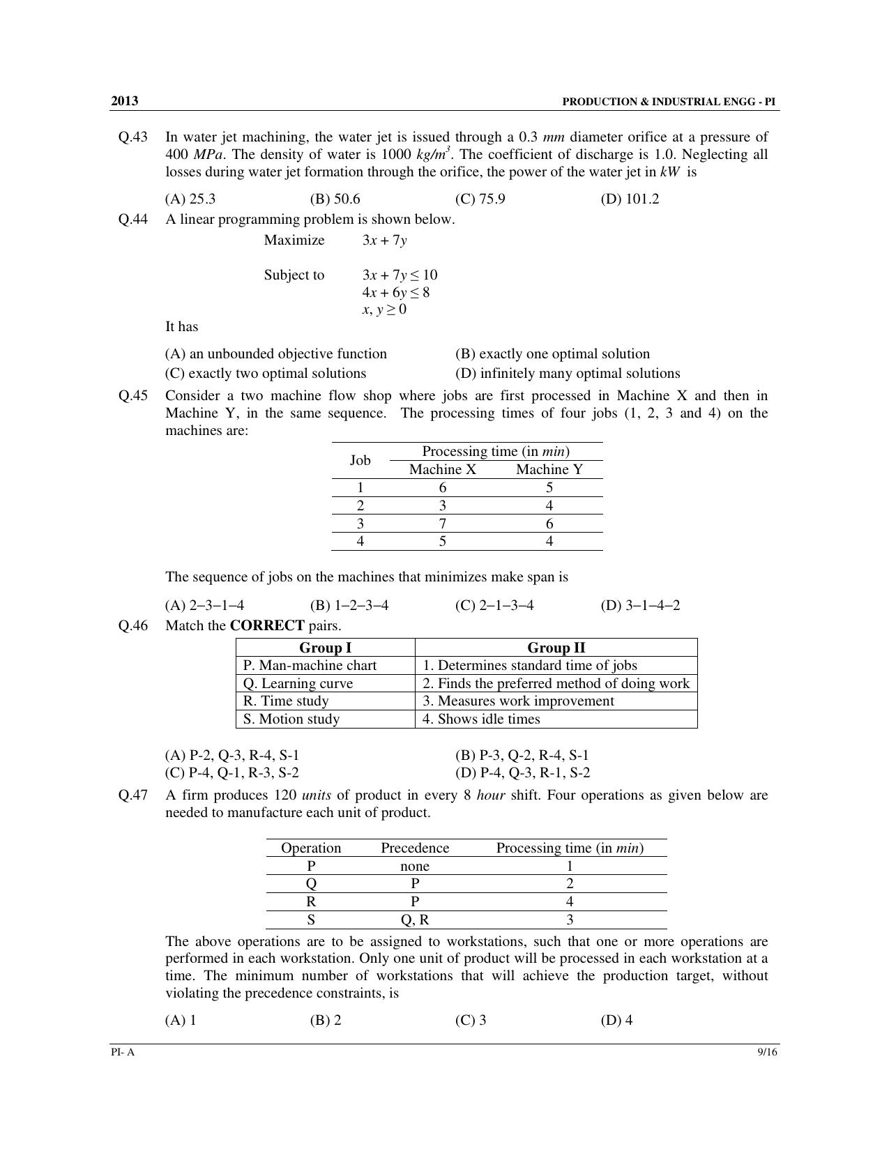GATE 2013 Production and Industrial Engineering (PI) Question Paper with Answer Key - Page 10