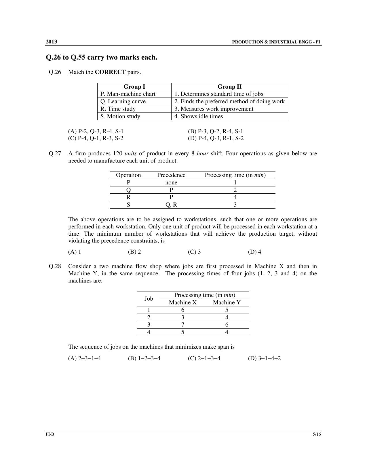 GATE 2013 Production and Industrial Engineering (PI) Question Paper with Answer Key - Page 20