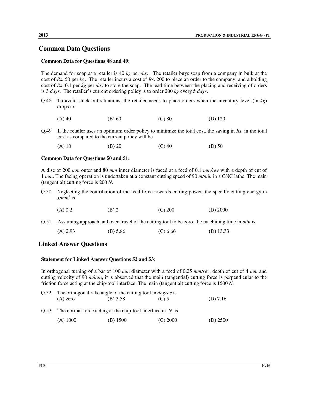 GATE 2013 Production and Industrial Engineering (PI) Question Paper with Answer Key - Page 25