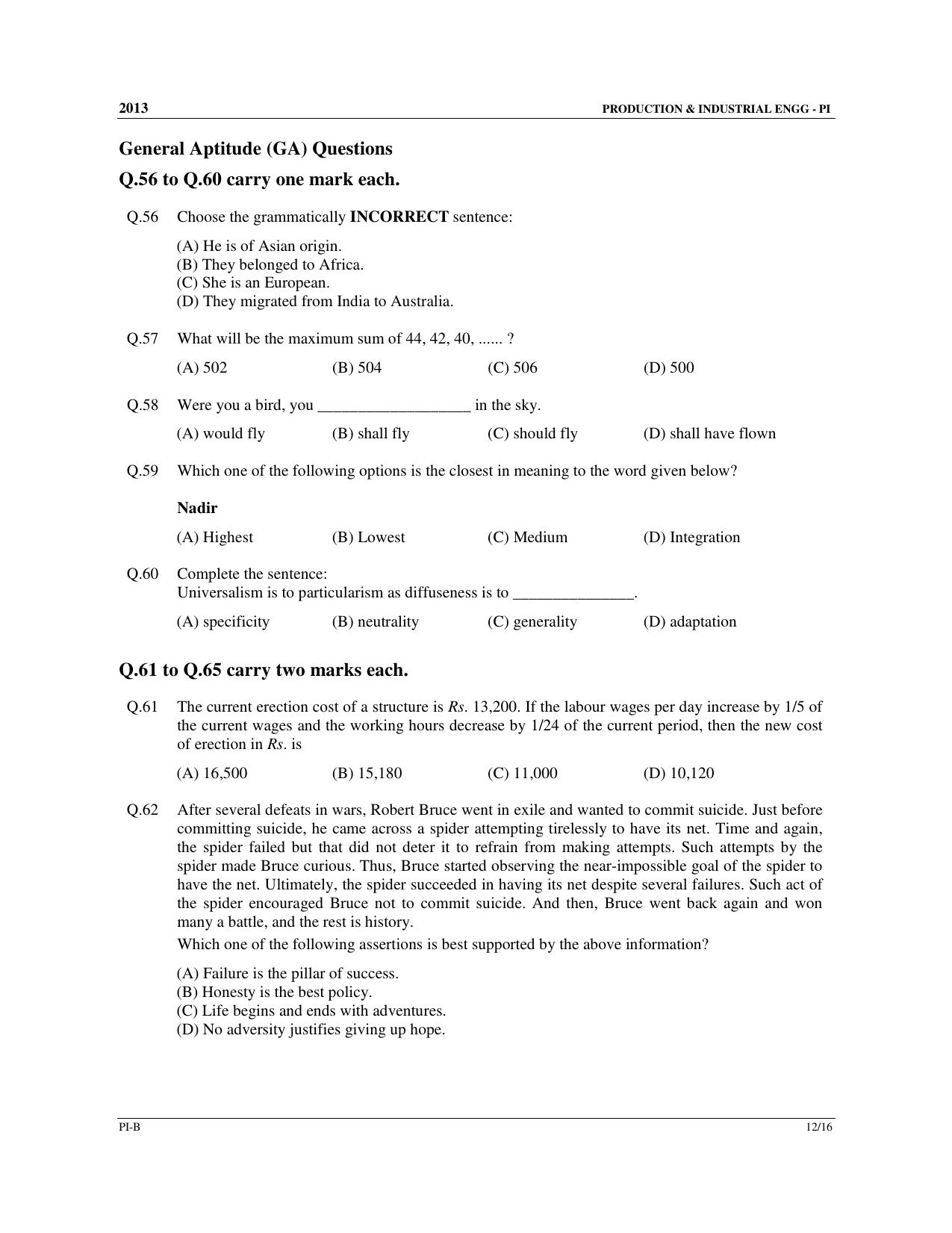 GATE 2013 Production and Industrial Engineering (PI) Question Paper with Answer Key - Page 27