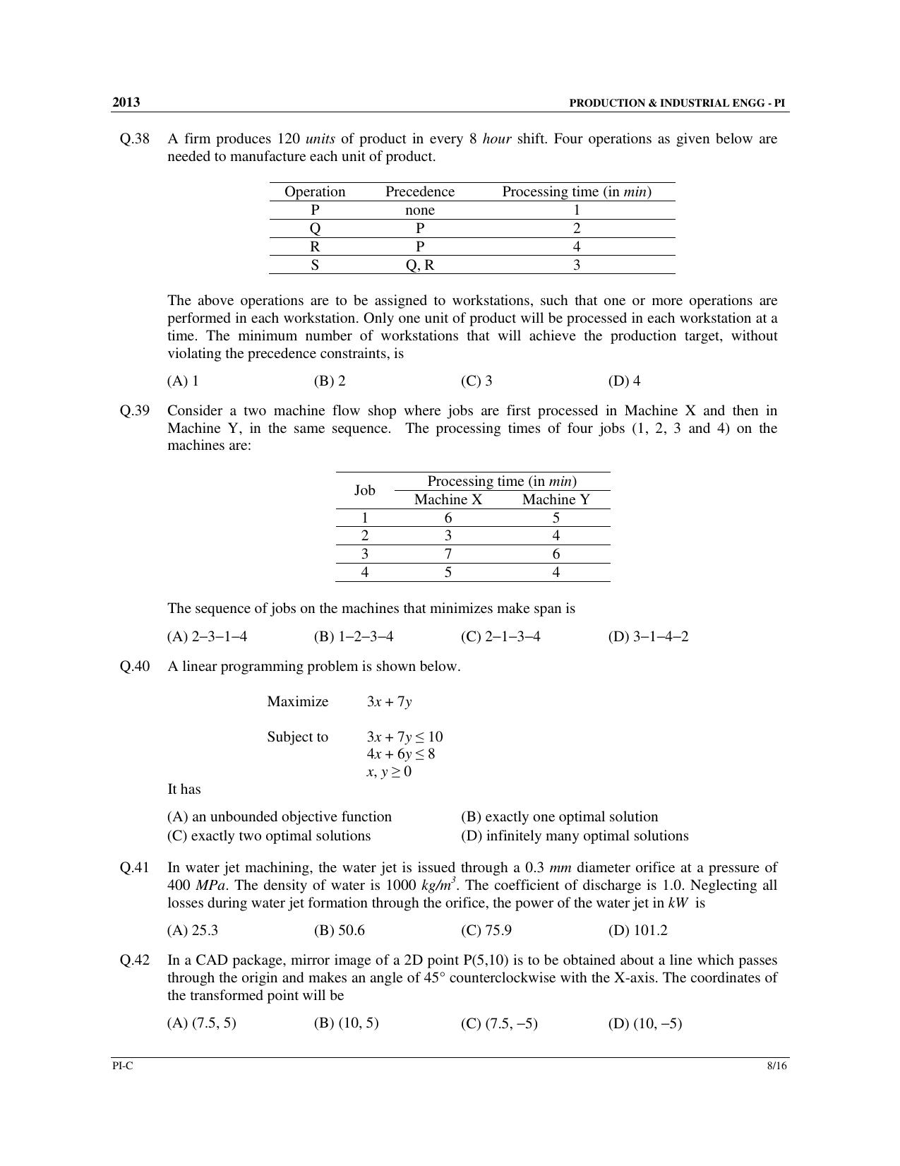 GATE 2013 Production and Industrial Engineering (PI) Question Paper with Answer Key - Page 37