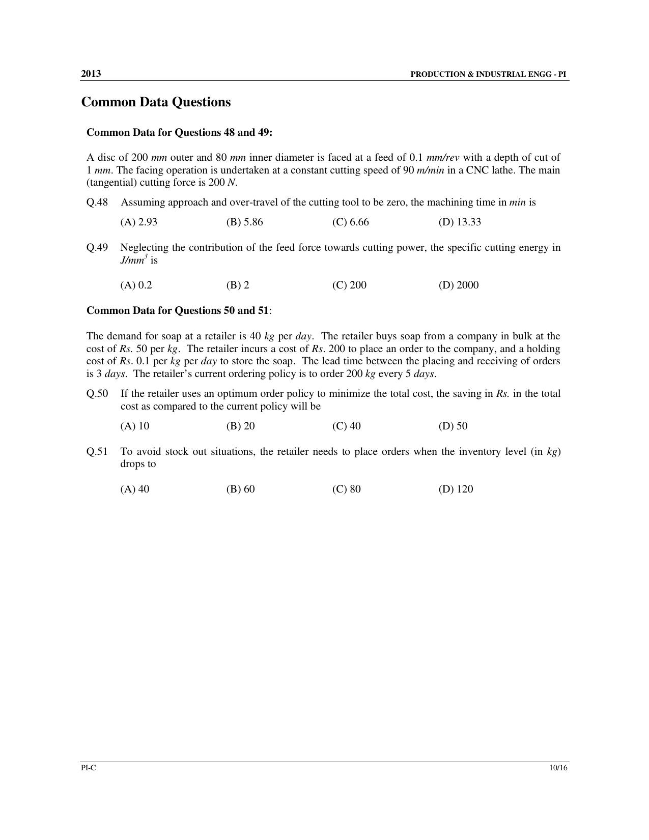 GATE 2013 Production and Industrial Engineering (PI) Question Paper with Answer Key - Page 39