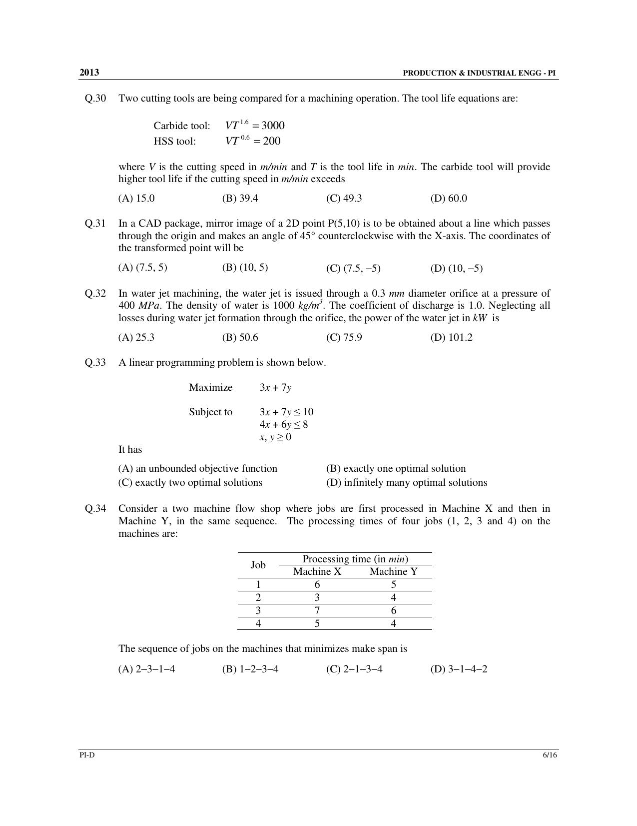 GATE 2013 Production and Industrial Engineering (PI) Question Paper with Answer Key - Page 49