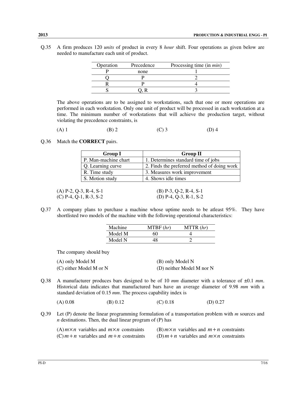 GATE 2013 Production and Industrial Engineering (PI) Question Paper with Answer Key - Page 50