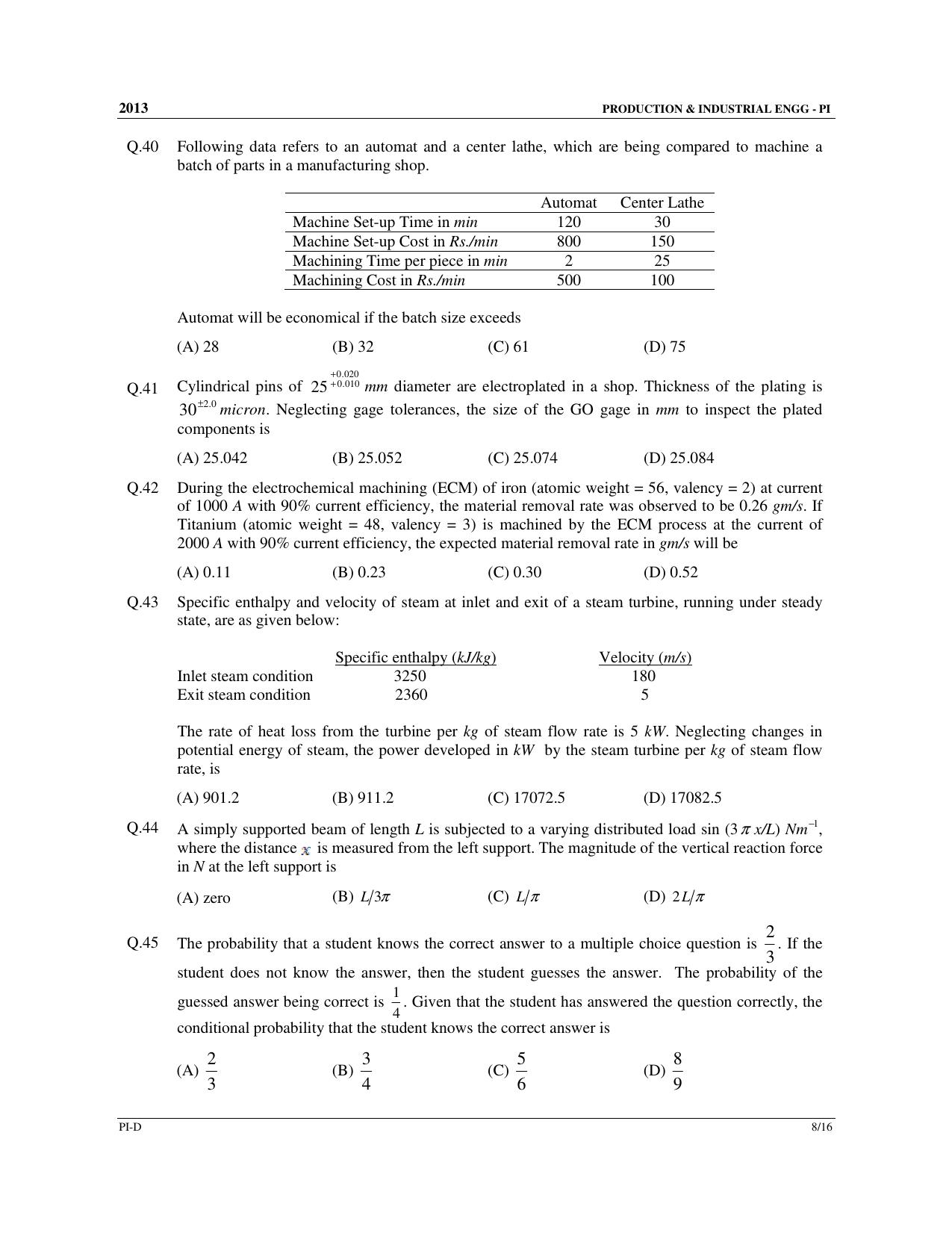 GATE 2013 Production and Industrial Engineering (PI) Question Paper with Answer Key - Page 51