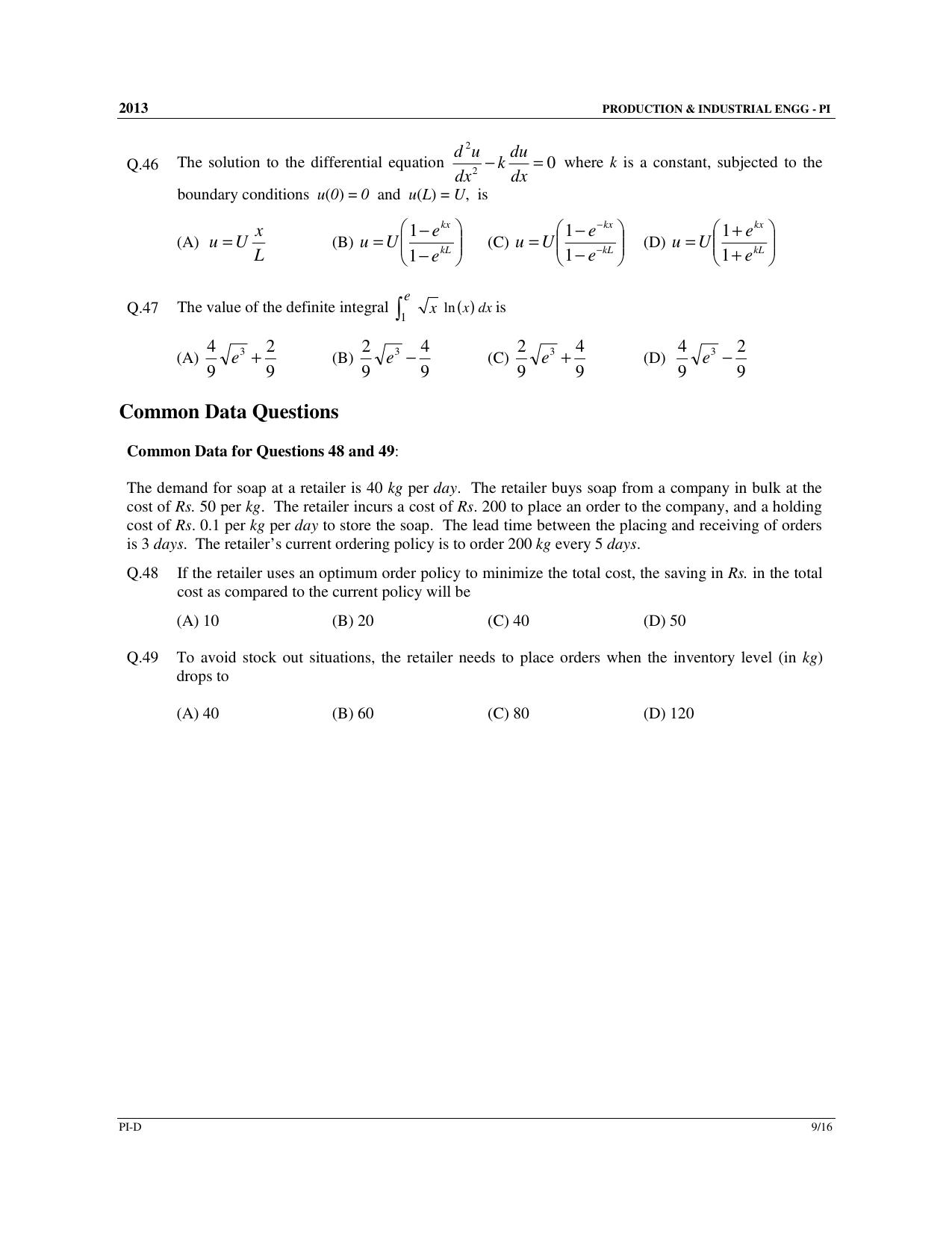 GATE 2013 Production and Industrial Engineering (PI) Question Paper with Answer Key - Page 52