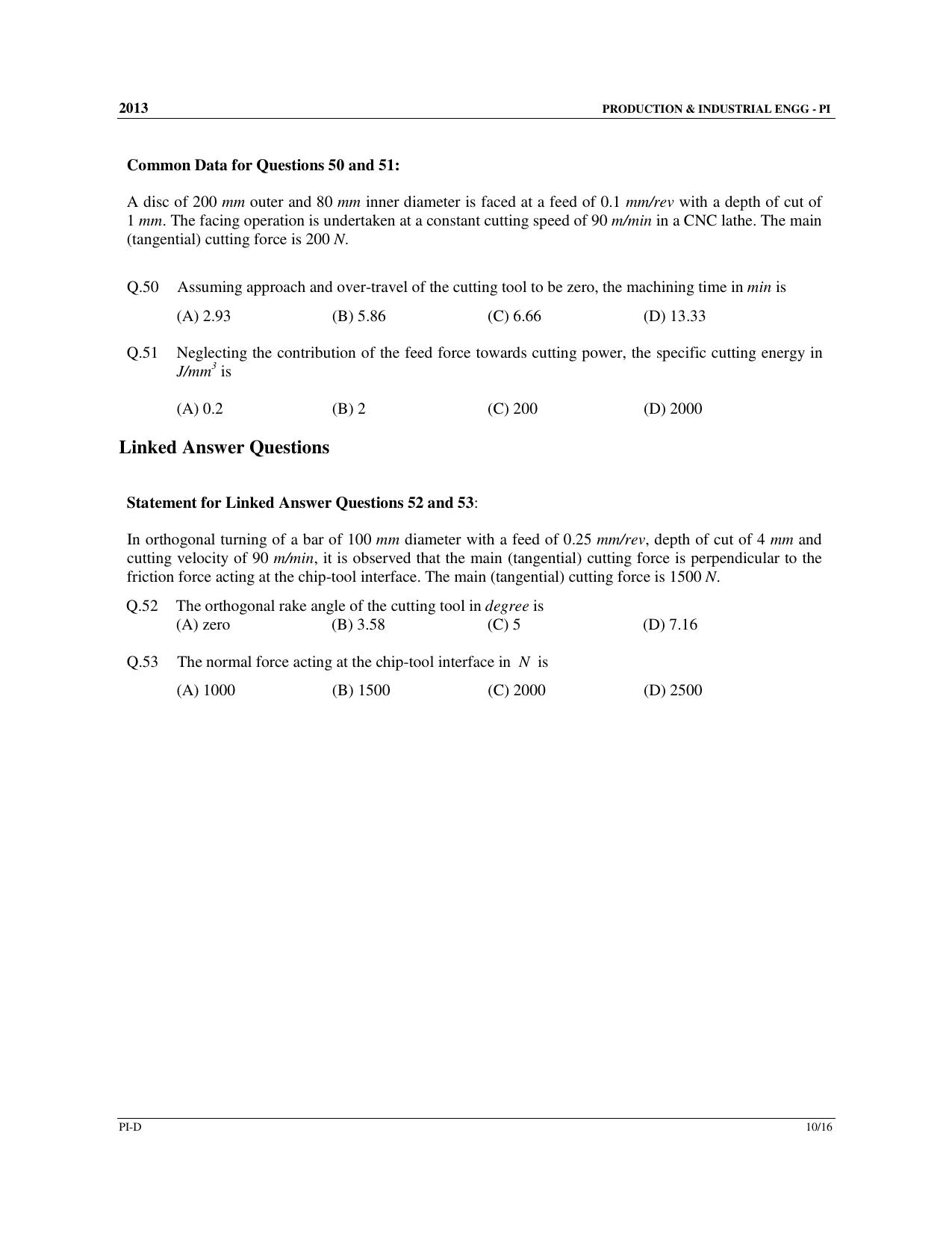 GATE 2013 Production and Industrial Engineering (PI) Question Paper with Answer Key - Page 53