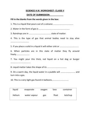 Worksheet for Class 5 Science Liquid Assignment
