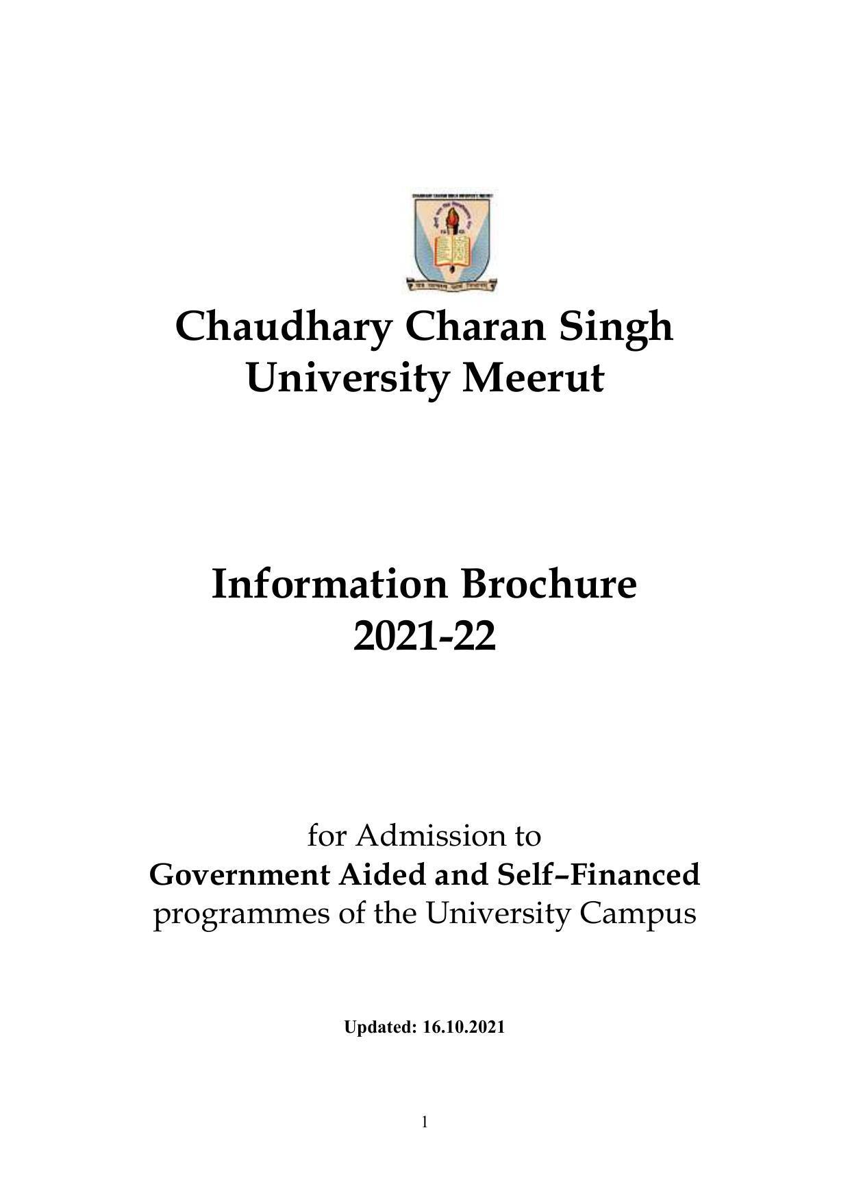 Chaudhary Charan Singh University: Meerut University, Meerut Information Brochure 2021-22 - Page 1