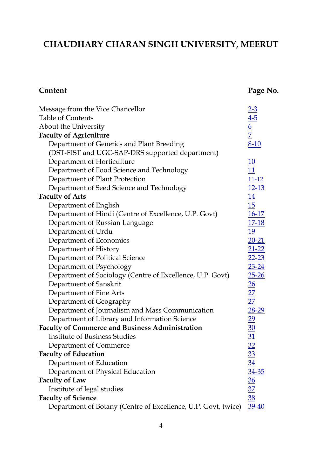Chaudhary Charan Singh University: Meerut University, Meerut Information Brochure 2021-22 - Page 4