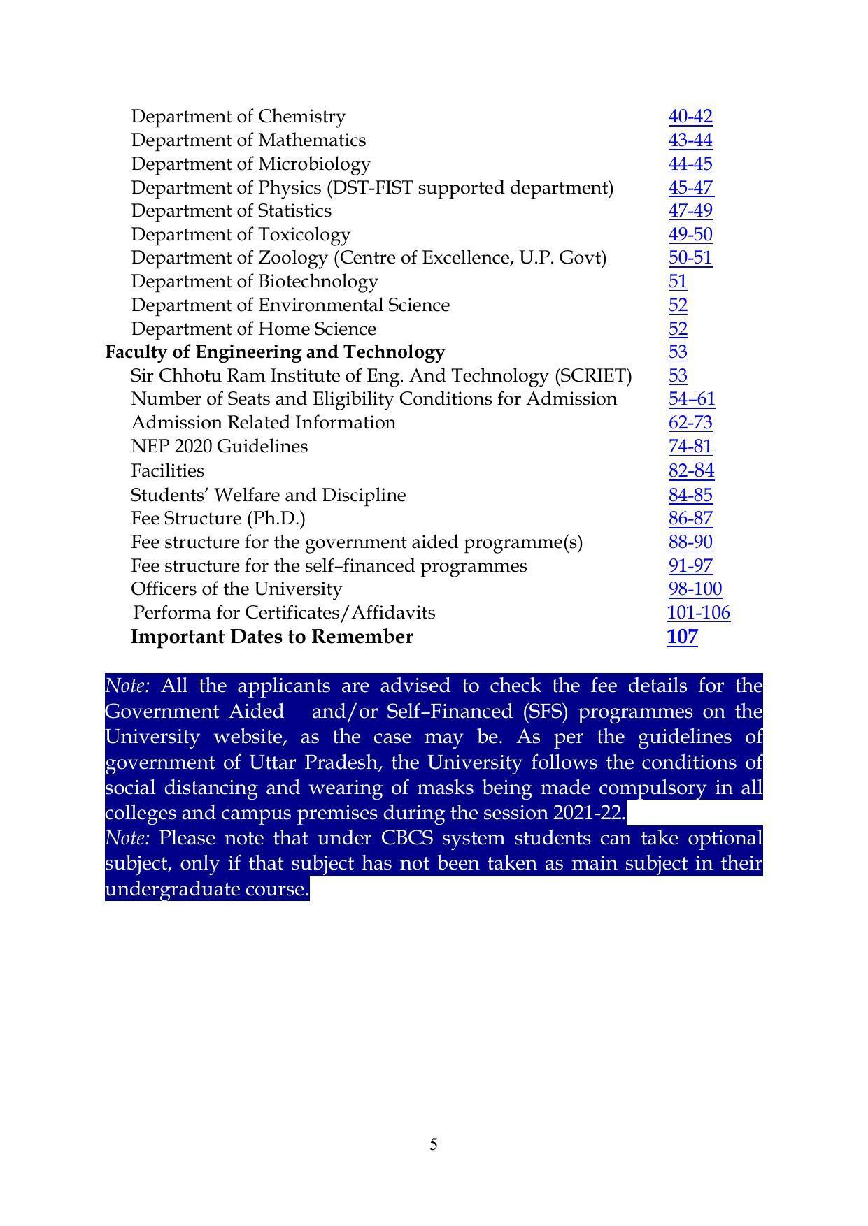 Chaudhary Charan Singh University: Meerut University, Meerut Information Brochure 2021-22 - Page 5