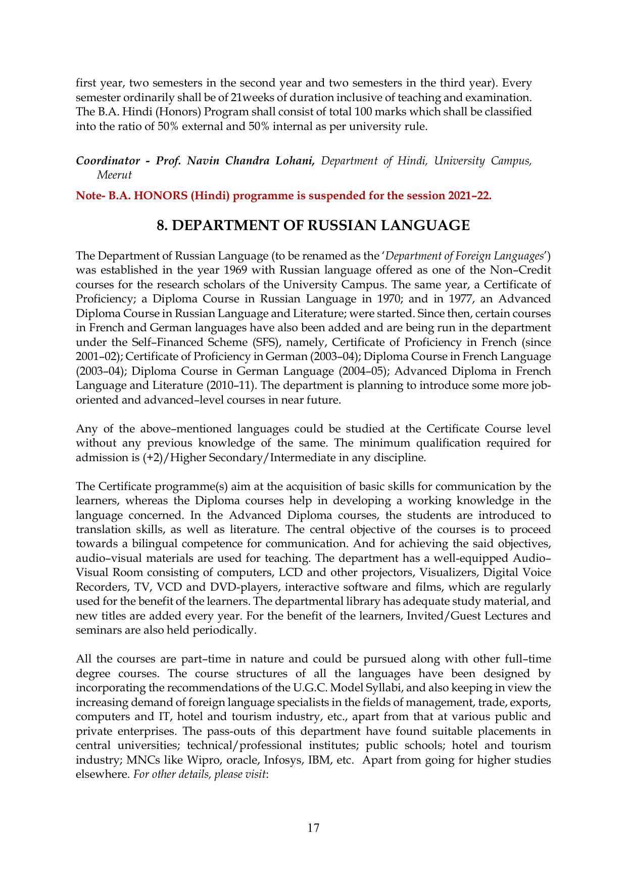 Chaudhary Charan Singh University: Meerut University, Meerut Information Brochure 2021-22 - Page 17