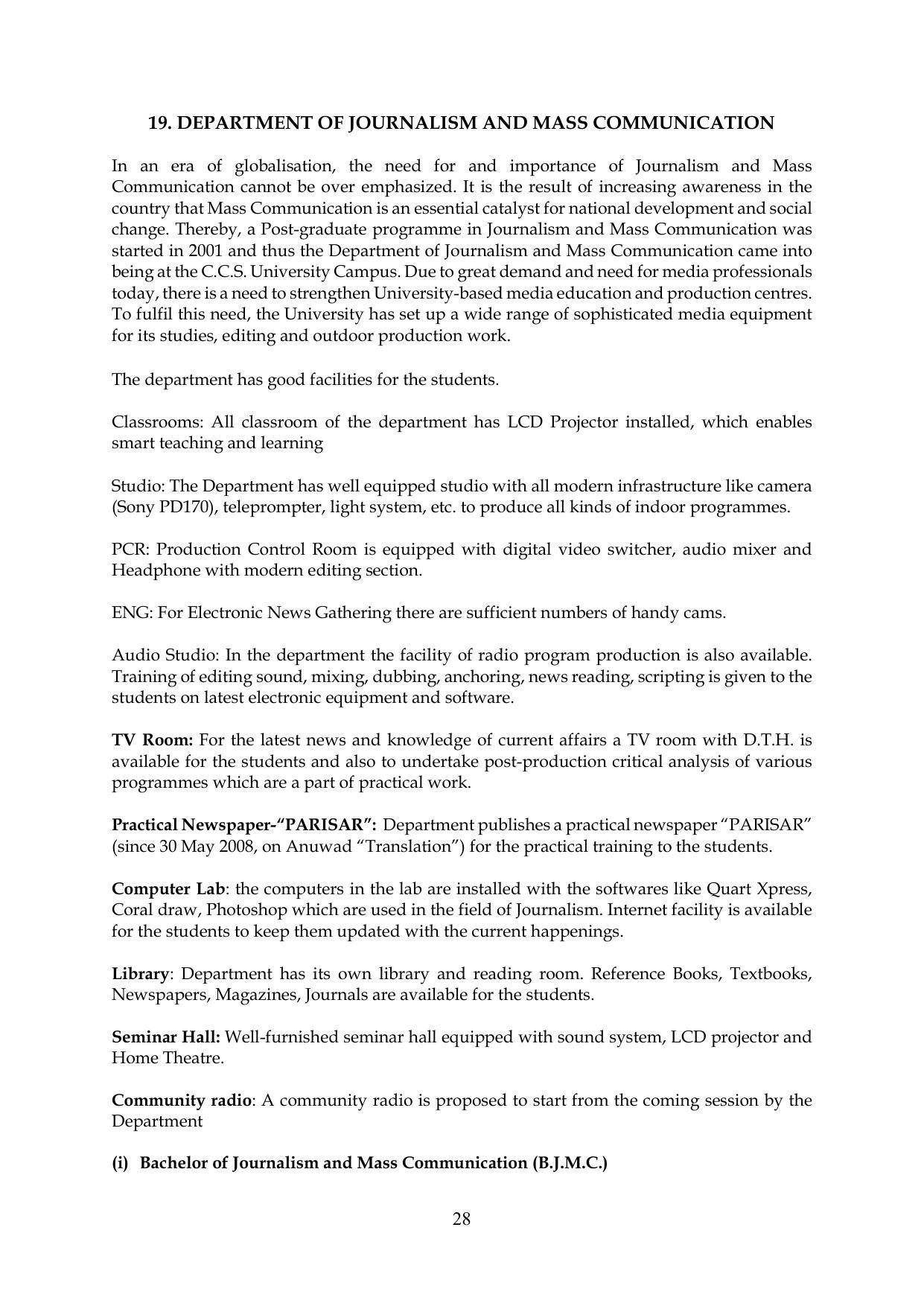 Chaudhary Charan Singh University: Meerut University, Meerut Information Brochure 2021-22 - Page 28