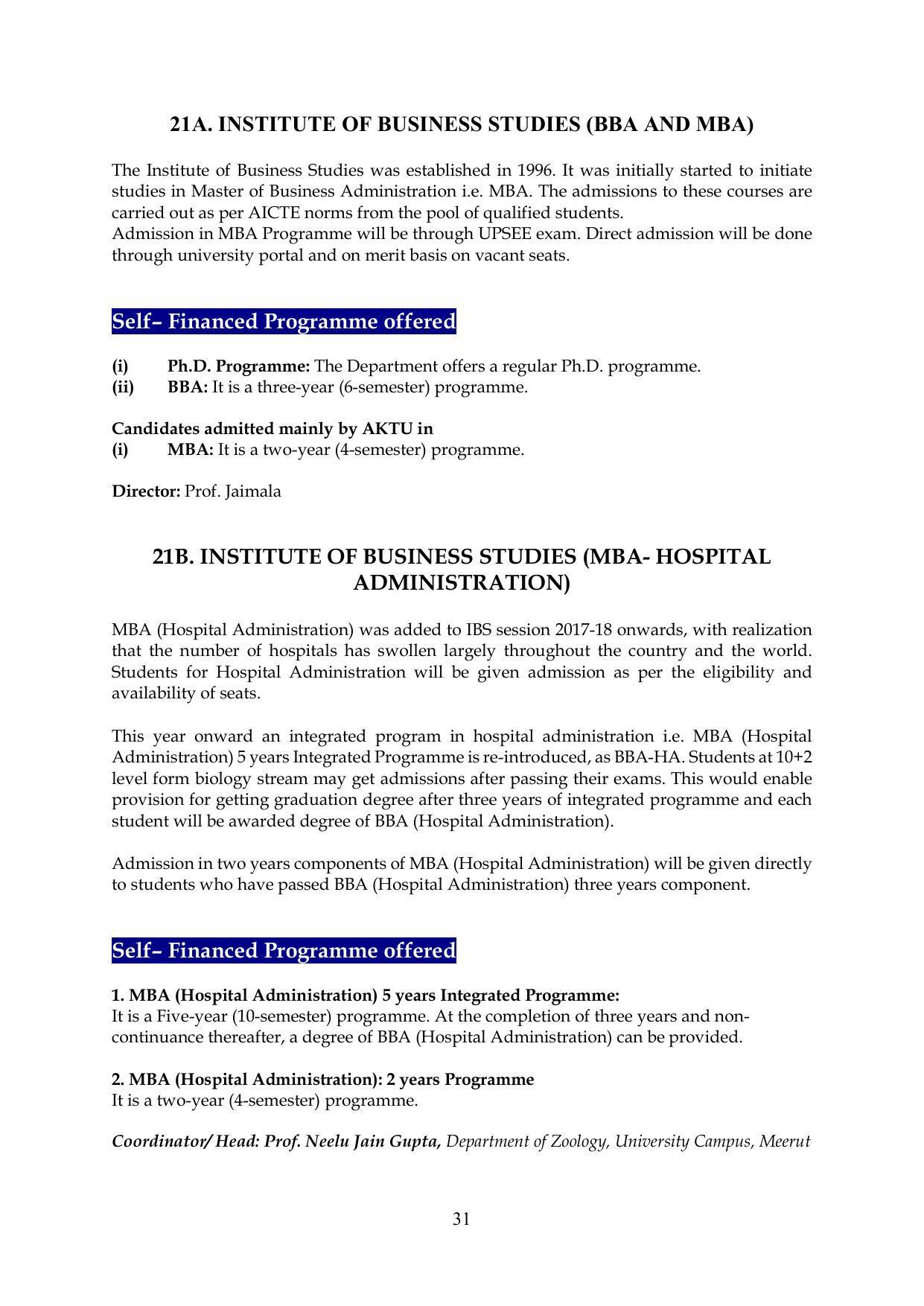 Chaudhary Charan Singh University: Meerut University, Meerut Information Brochure 2021-22 - Page 31
