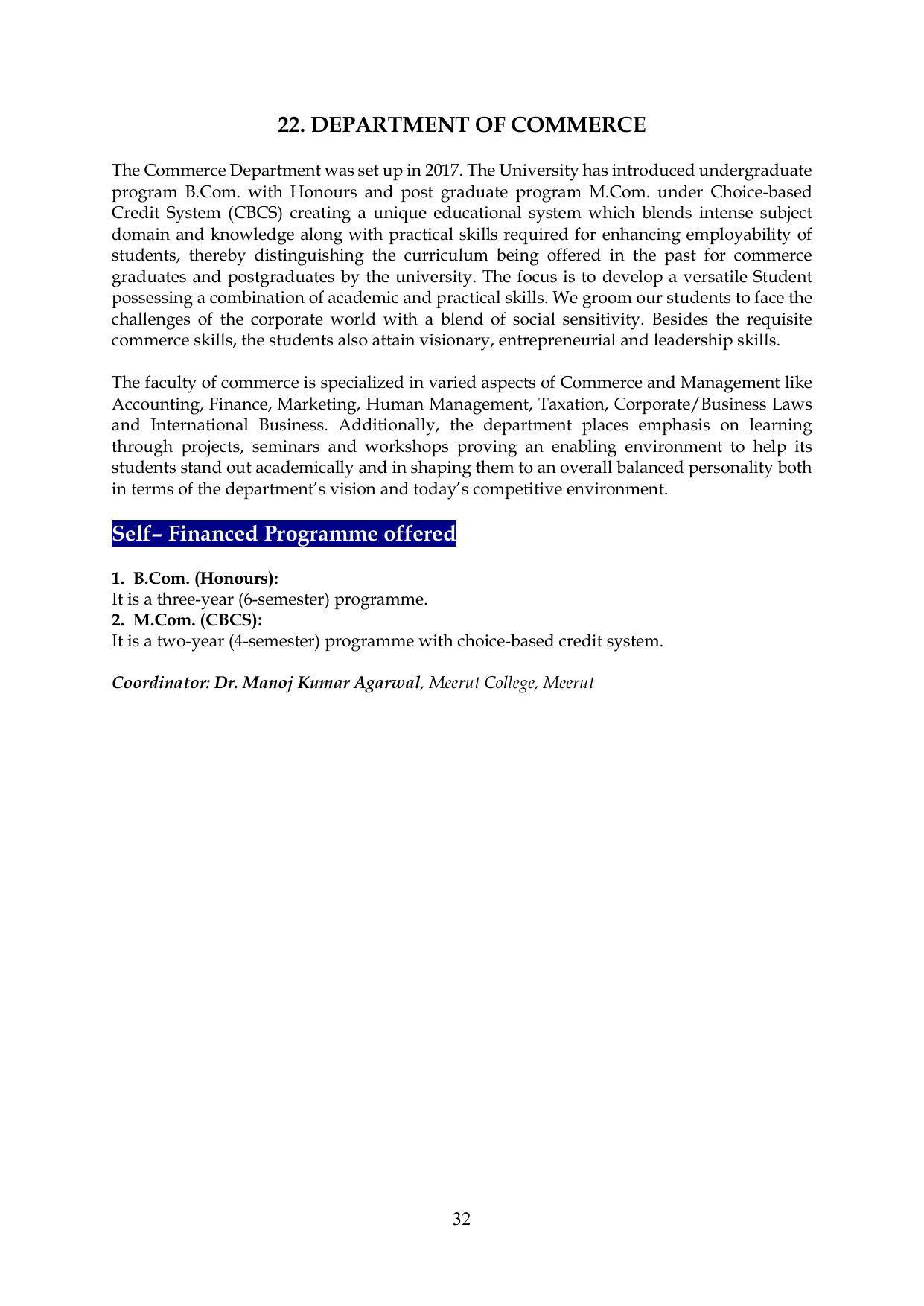 Chaudhary Charan Singh University: Meerut University, Meerut Information Brochure 2021-22 - Page 32