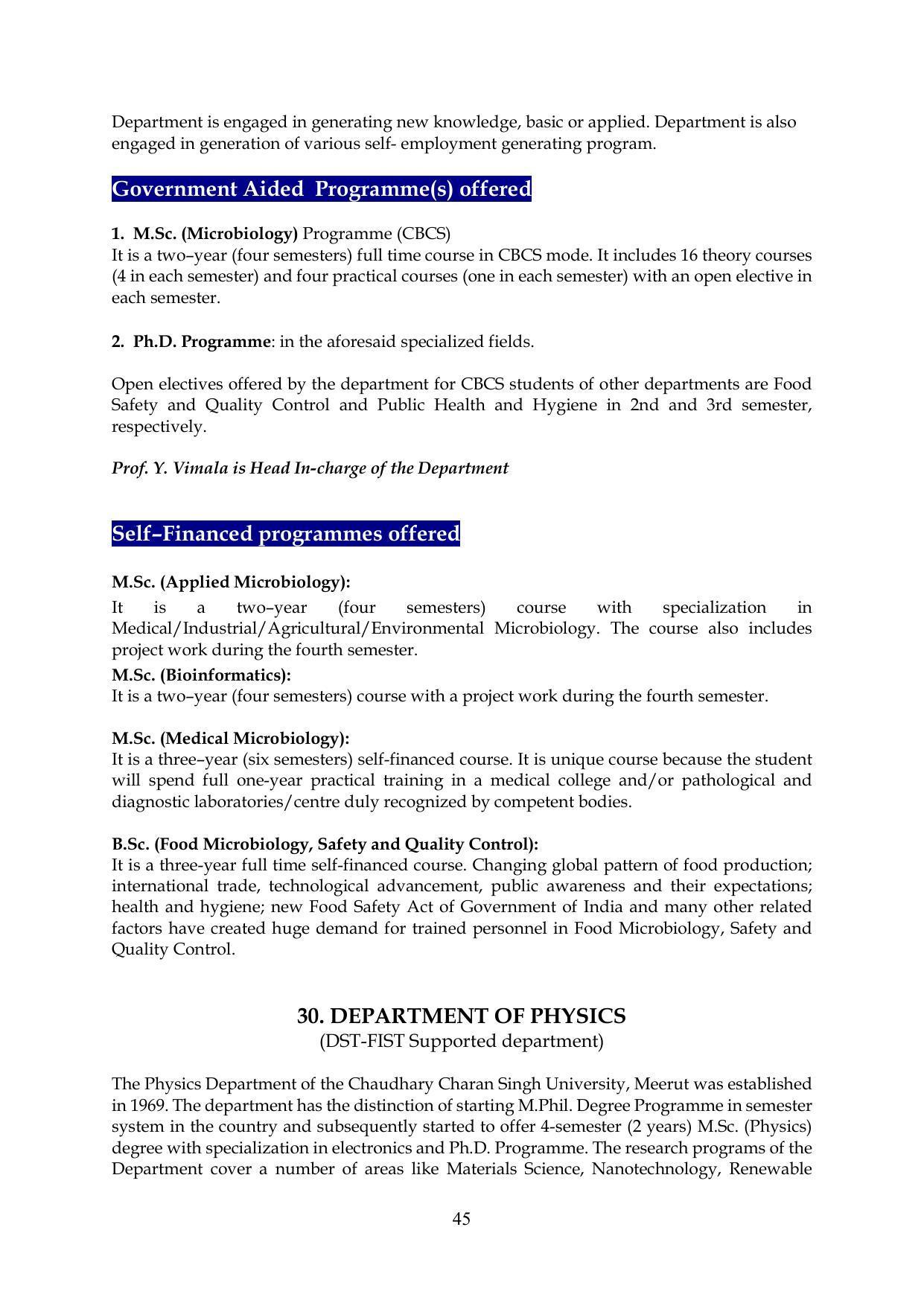 Chaudhary Charan Singh University: Meerut University, Meerut Information Brochure 2021-22 - Page 45