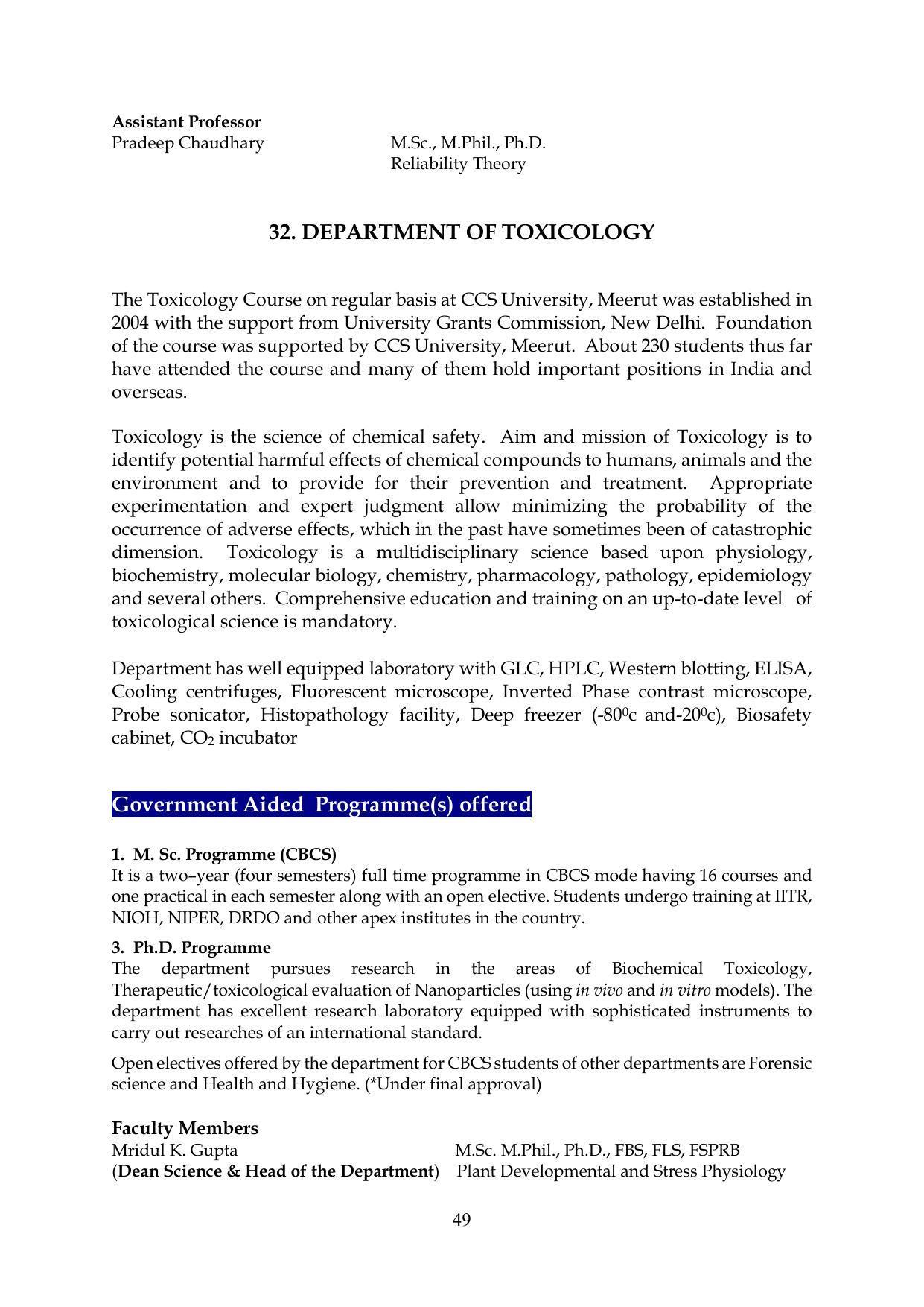 Chaudhary Charan Singh University: Meerut University, Meerut Information Brochure 2021-22 - Page 49