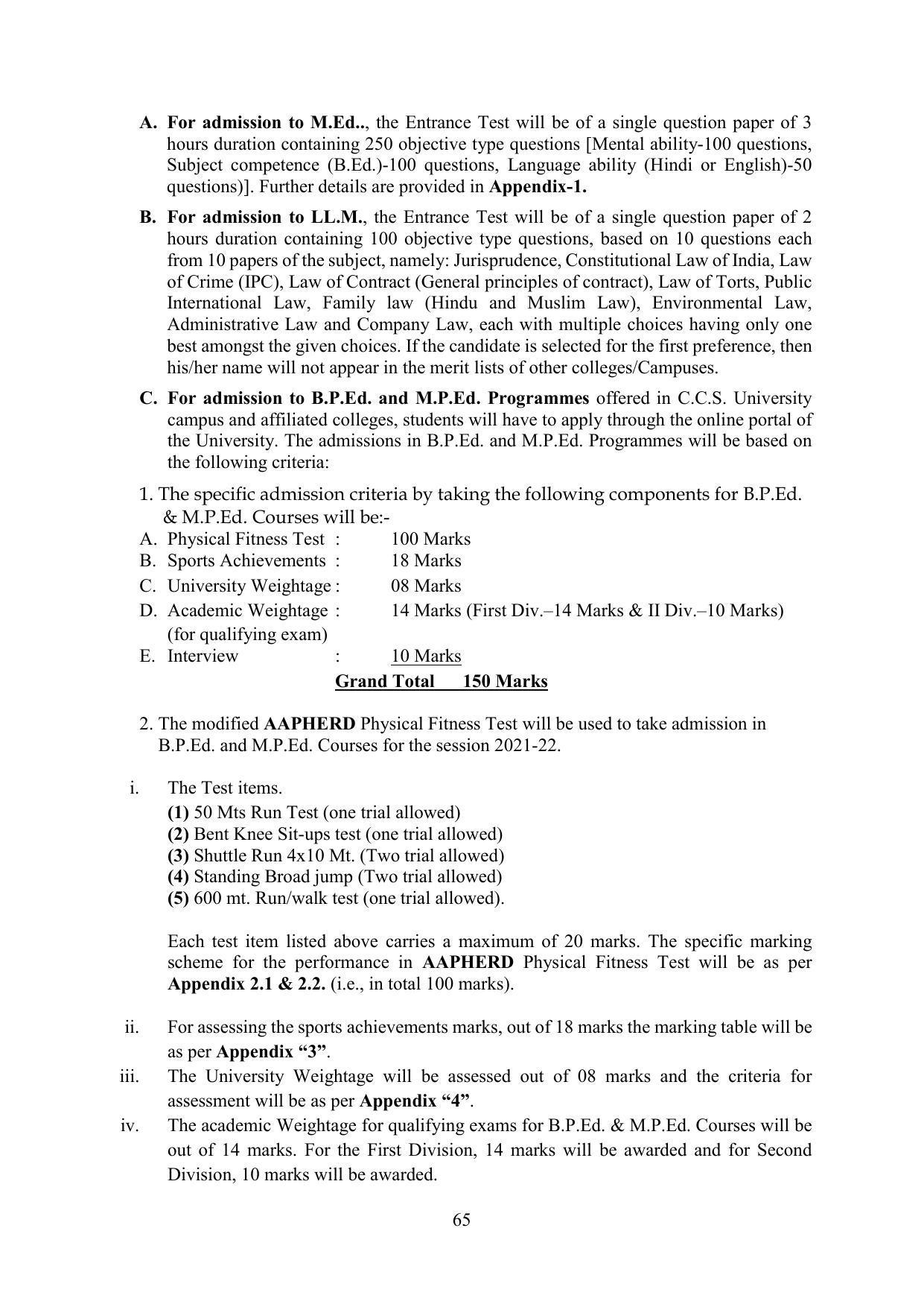 Chaudhary Charan Singh University: Meerut University, Meerut Information Brochure 2021-22 - Page 65