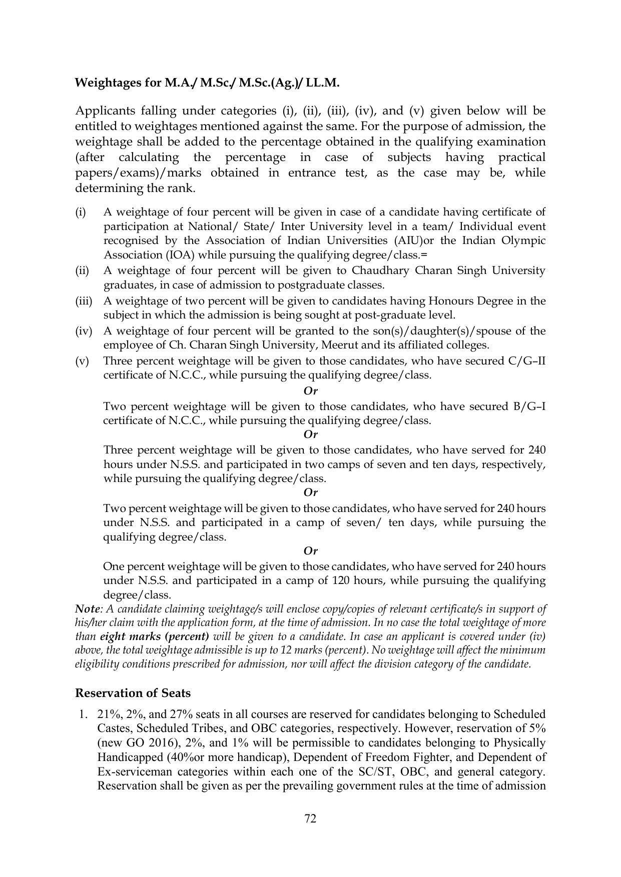 Chaudhary Charan Singh University: Meerut University, Meerut Information Brochure 2021-22 - Page 72