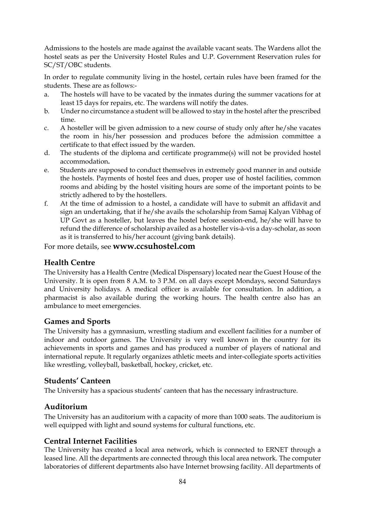 Chaudhary Charan Singh University: Meerut University, Meerut Information Brochure 2021-22 - Page 84