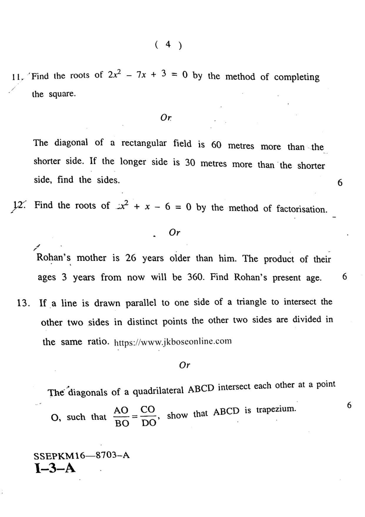 JKBOSE Class 12 Mathematics Question Papers 2016 (8703-A) - Page 4