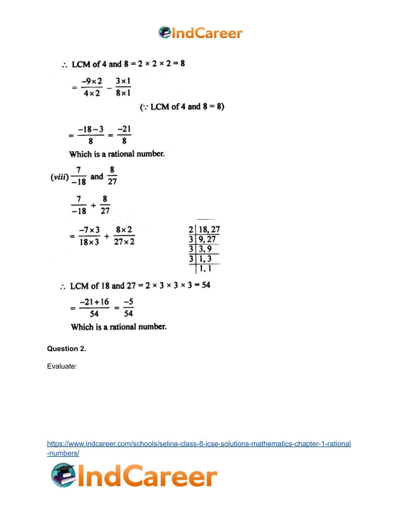 Selina Class 8 ICSE Solutions Mathematics : Chapter 1- Rational Numbers - Page 7