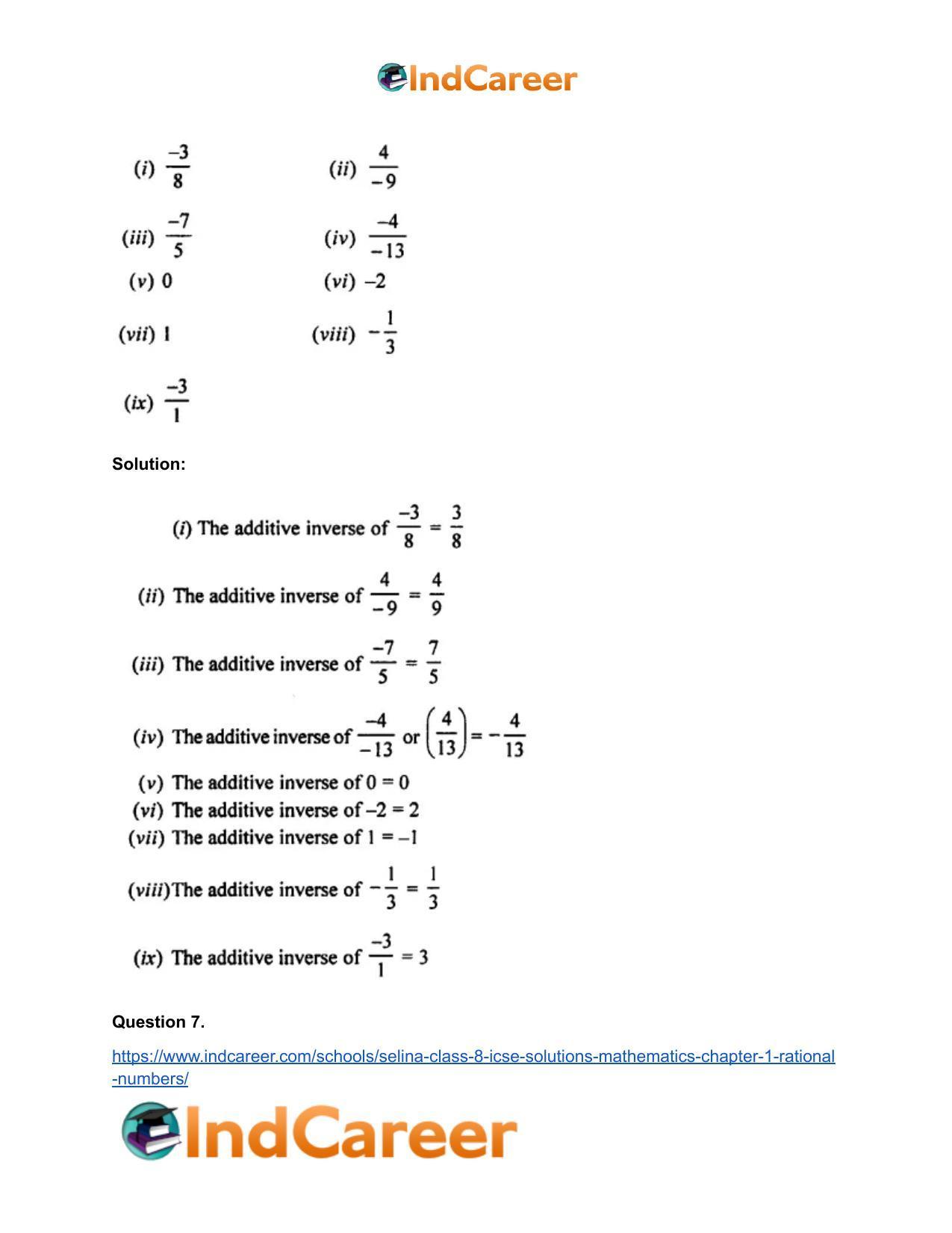 Selina Class 8 ICSE Solutions Mathematics : Chapter 1- Rational Numbers - Page 34