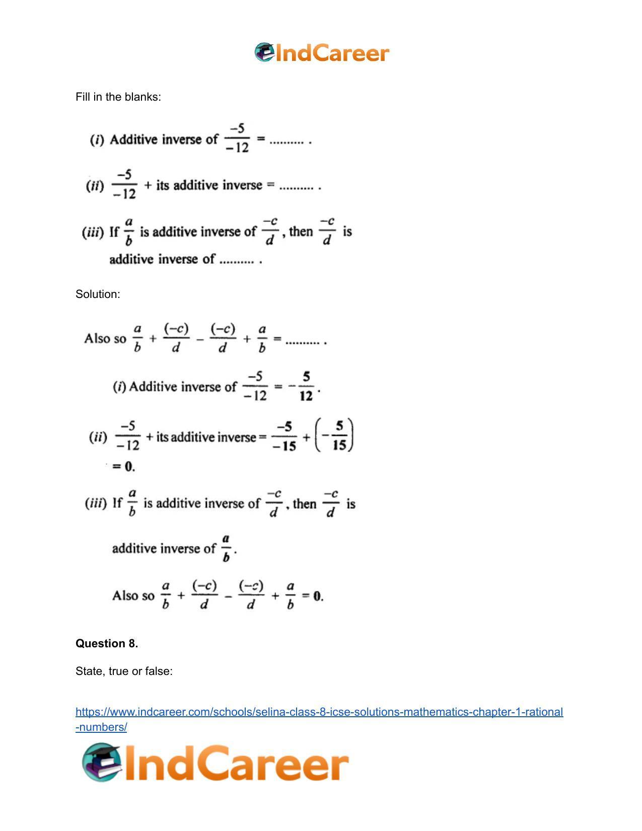 Selina Class 8 ICSE Solutions Mathematics : Chapter 1- Rational Numbers - Page 35