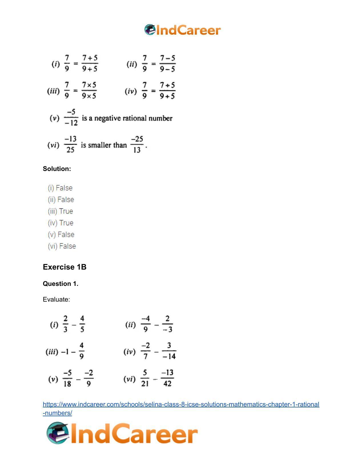 Selina Class 8 ICSE Solutions Mathematics : Chapter 1- Rational Numbers - Page 36